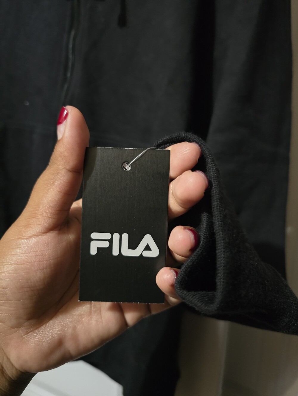 Fila Men's Black Full-Zip Up Hooded Sweatshirt w Small Embroidered Logo - Medium - Picture 5 of 9